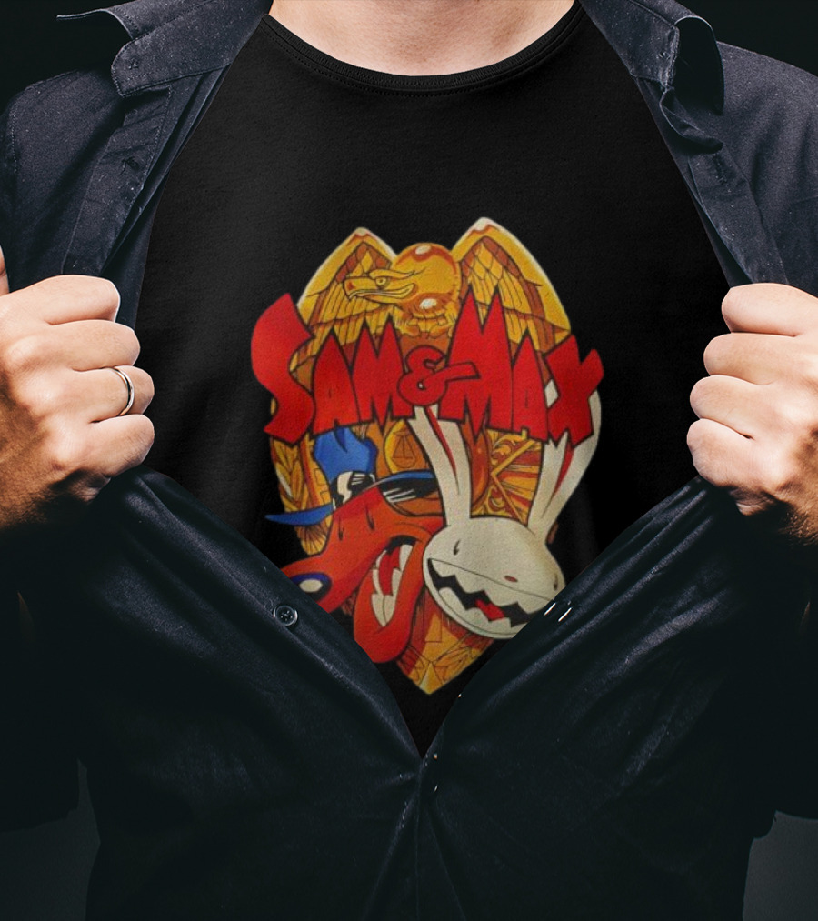 Sam & Max Freelance Police Badge Symbol With Cartoon Characters T-Shirt