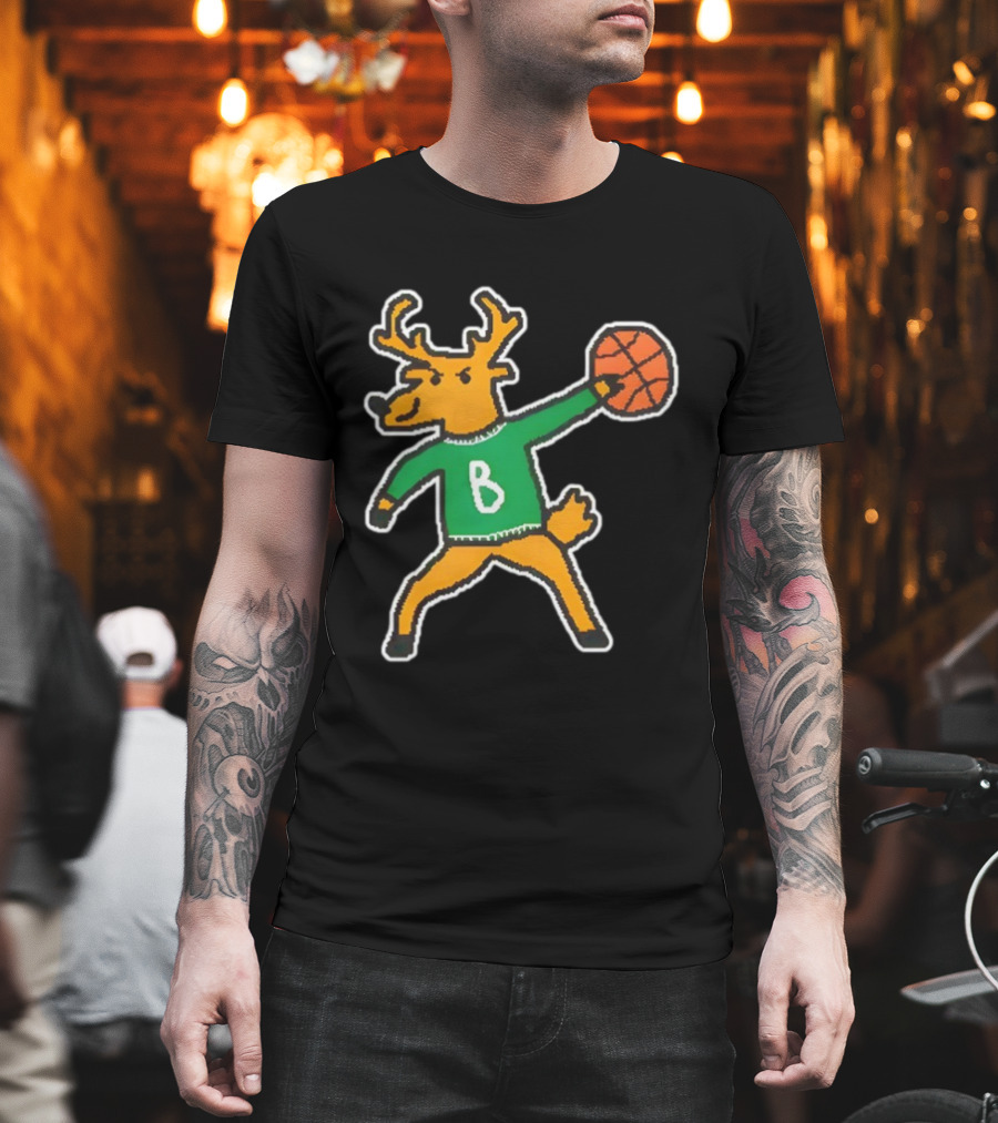 Milwaukee Bucks Vintage Mascot Deer With Basketball B Jersey T-Shirt