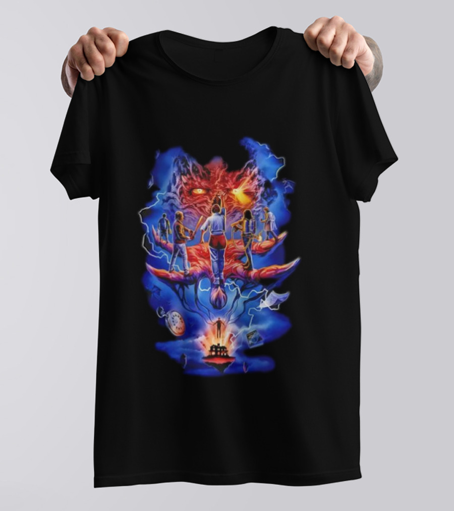 Stranger Things Fright Rags Upside Down Warriors Dramatic Art Adventure T-Shirt