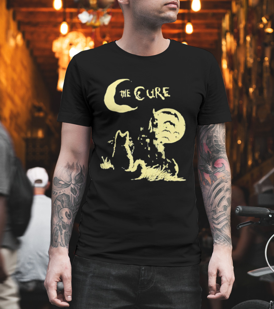 The Cure Cat Gothic Vintage Moonlit Night Scene T-Shirt