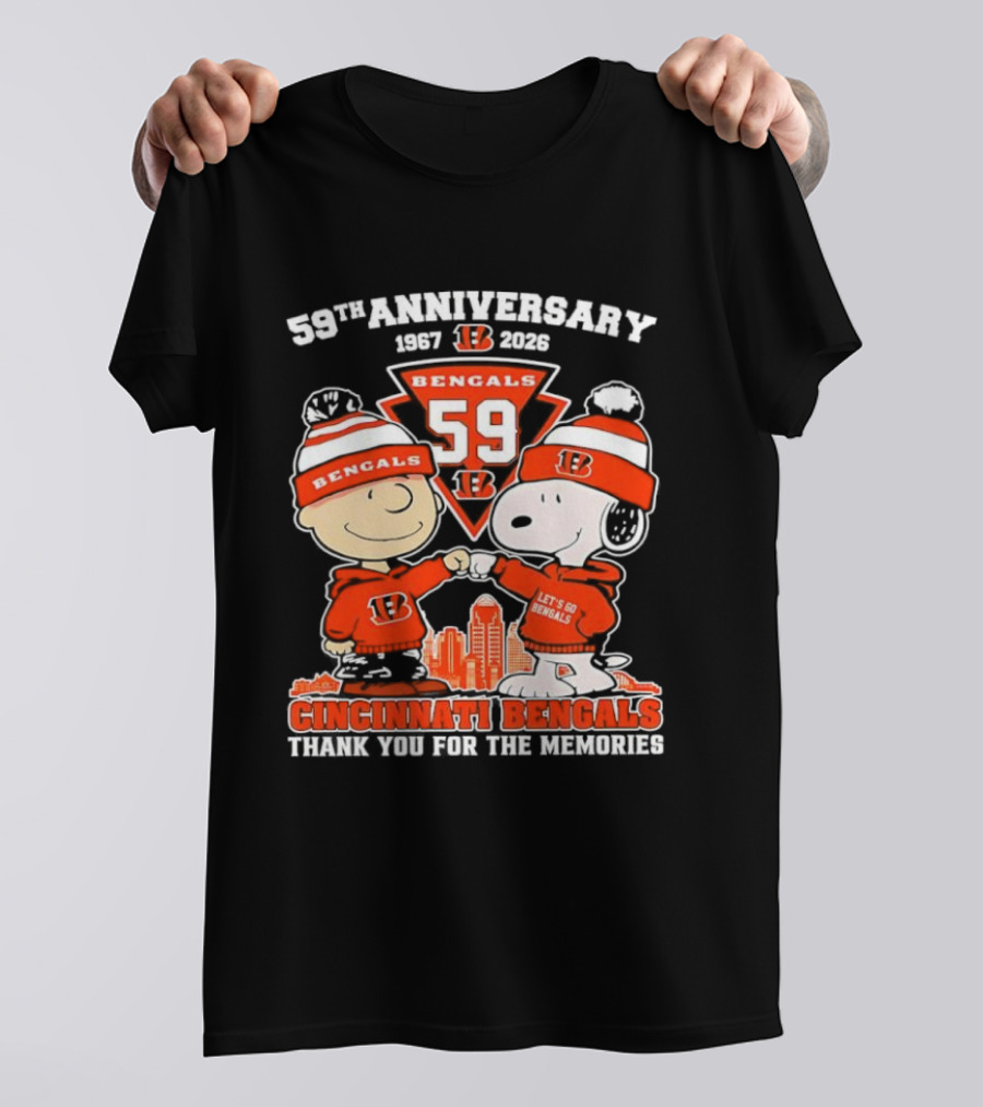 59th Anniversary 1967-2026 Bengals 59 Peanuts Cincinnati Bengals Thank You For The Memories T-Shirt