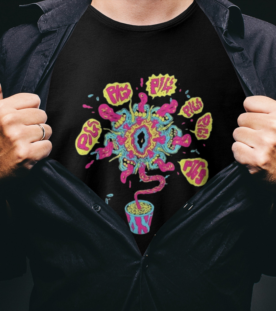 Pigs Pigs Pigs Pigs Pigs Pigs Pigs Casey’s Plantpot Vibrant Psychedelic Imagery T-Shirt