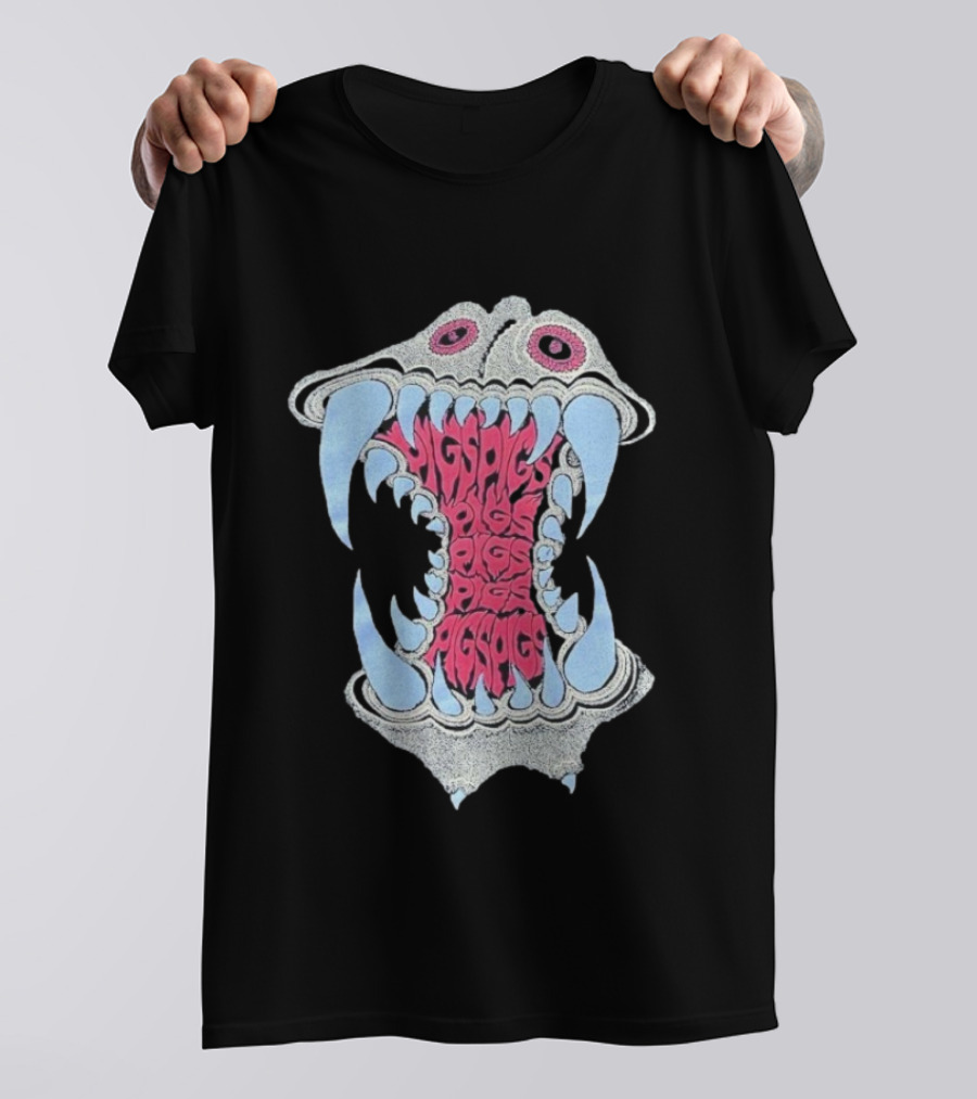 Pigsx7 Hippo Psychedelic Fang Mouth Design T-Shirt
