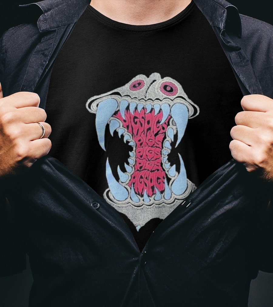 Pigsx7 Hippo Psychedelic Fang Mouth Design T-Shirt