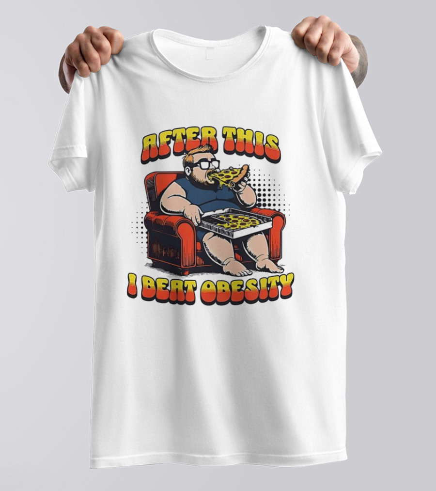 After This I Beat Obesity Pizza Eating Caricature T-Shirt