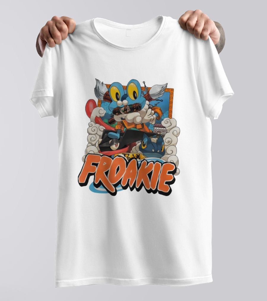 Froakie Ninja Adventure With Playful Clouds And Energetic Vibes T-Shirt