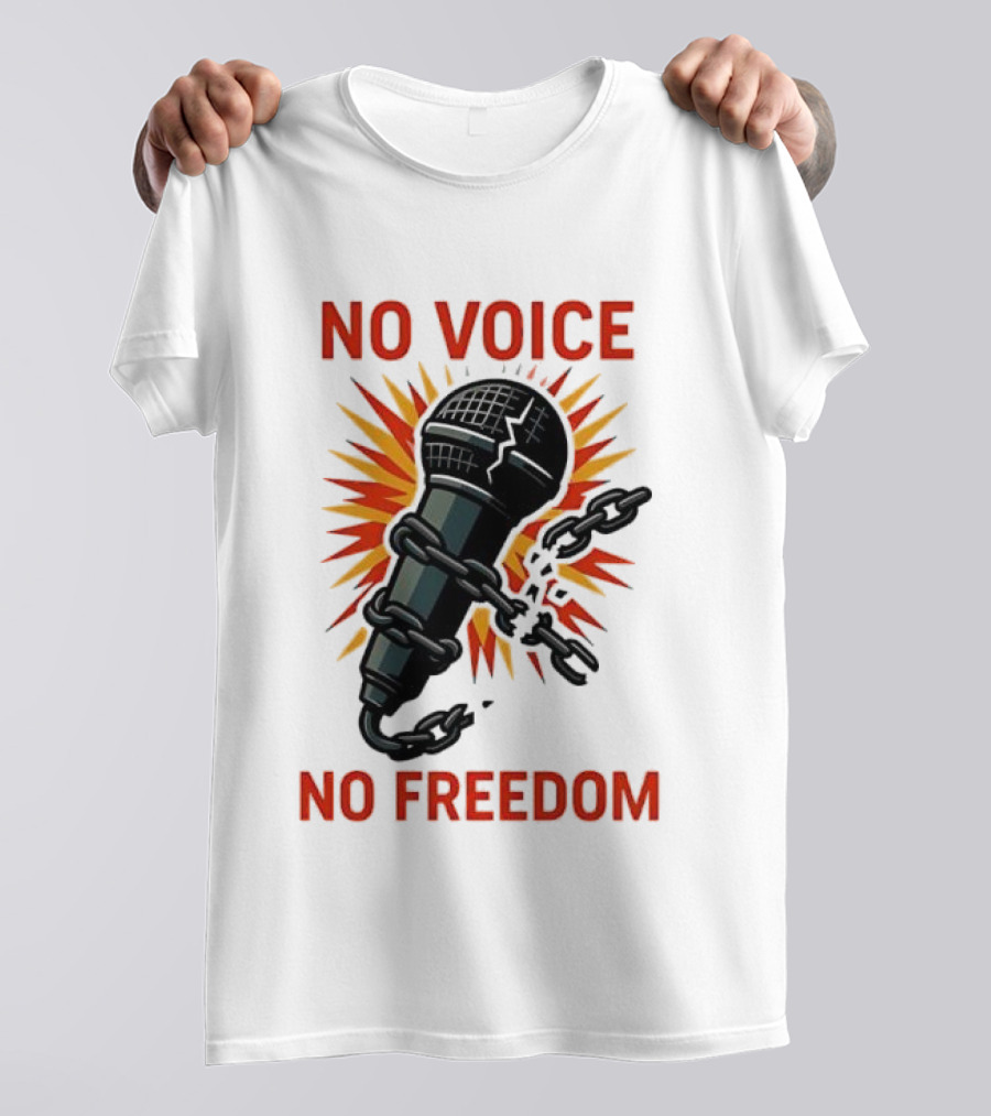 No Voice No Freedom Microphone And Chain Graphic T-Shirt
