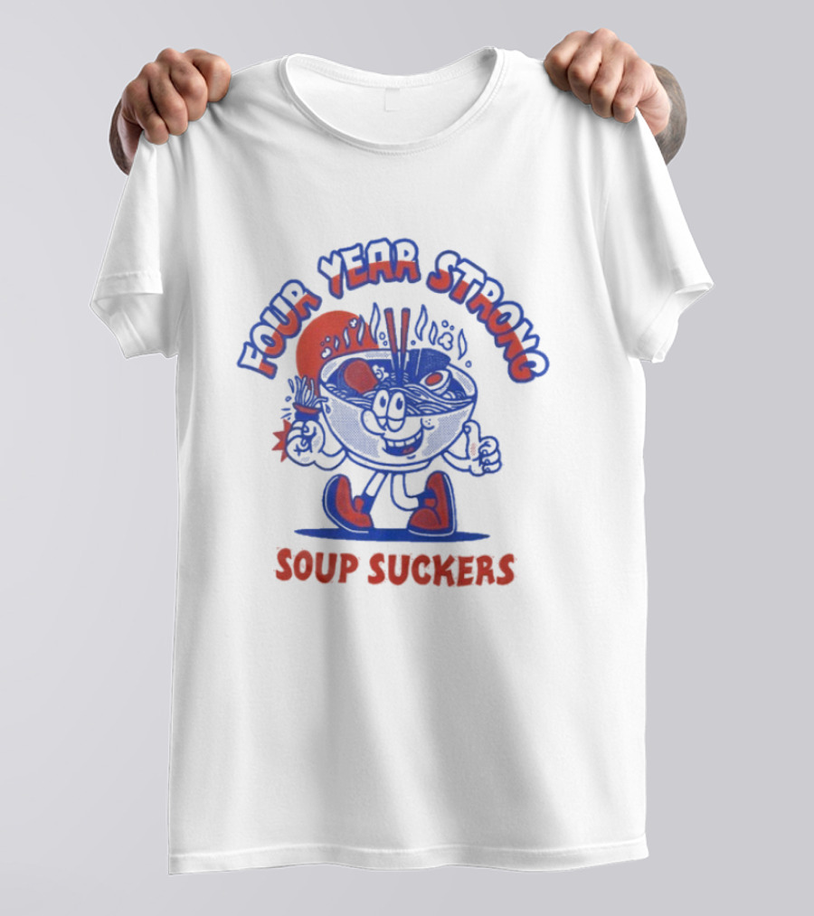 Four Year Strong Soup Suckers Retro Cartoon Bowl Character T-Shirt
