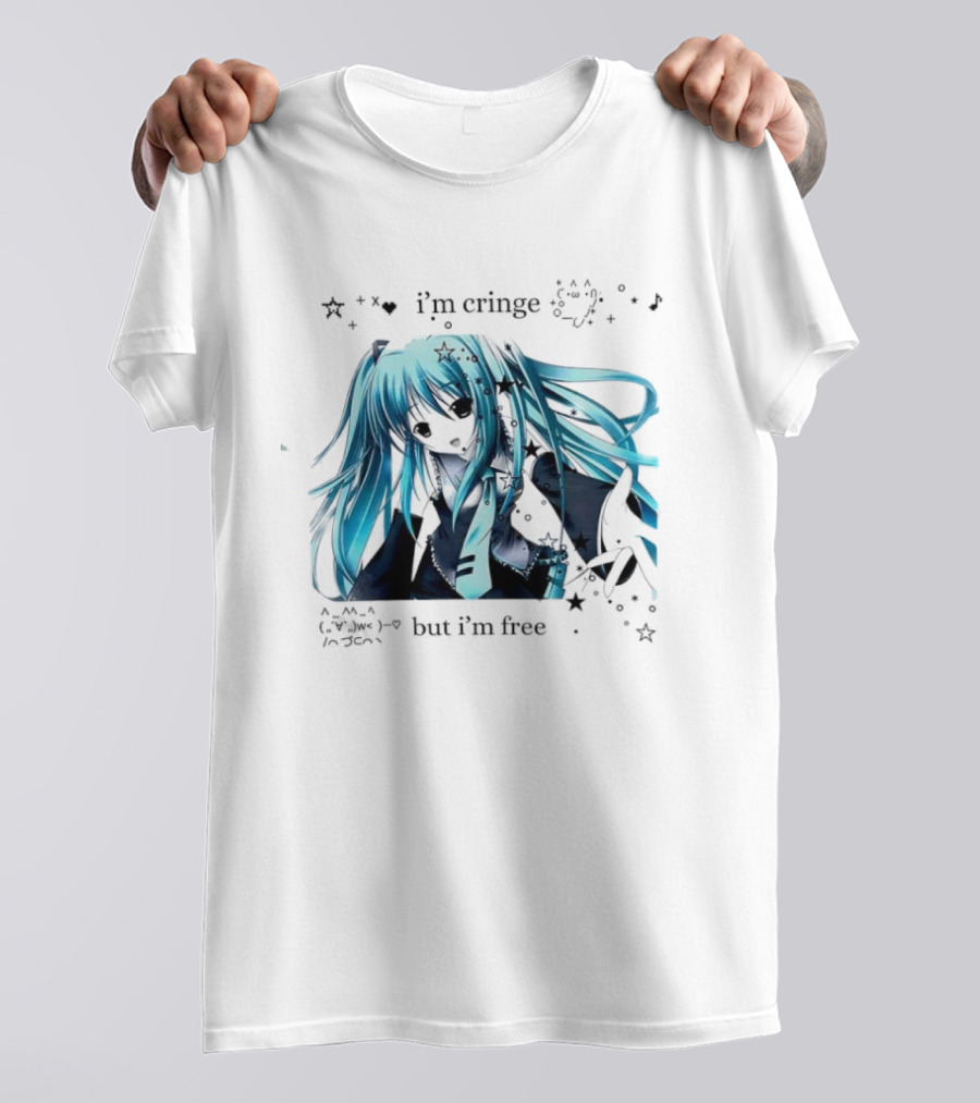 I'm Cringe But I'm Free Anime Blue Hair Character Stars T-Shirt