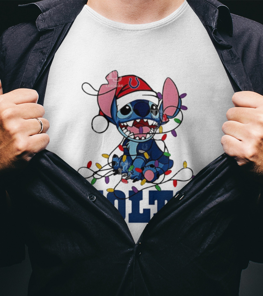 Indianapolis Colts Stitch Christmas Lights NFL Fan Art T-Shirt