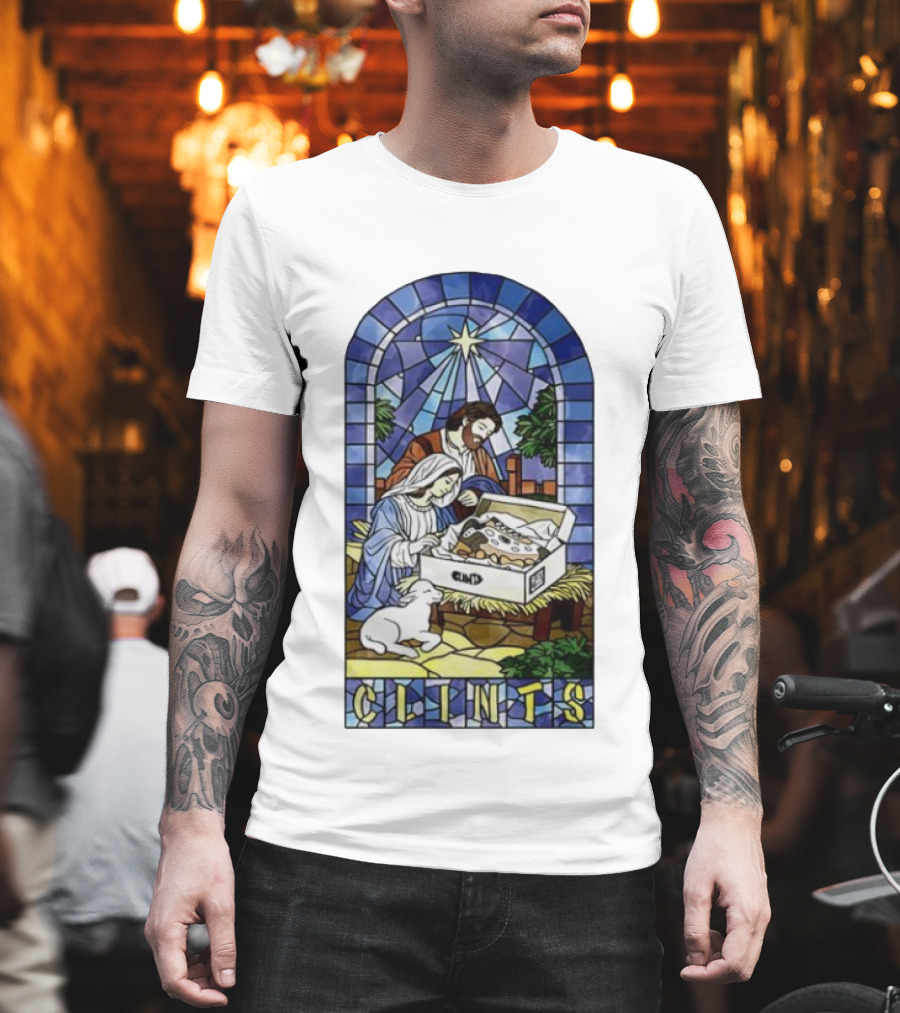 Nativity Stained Glass Clints Jesus Scene With Sneakers T-Shirt