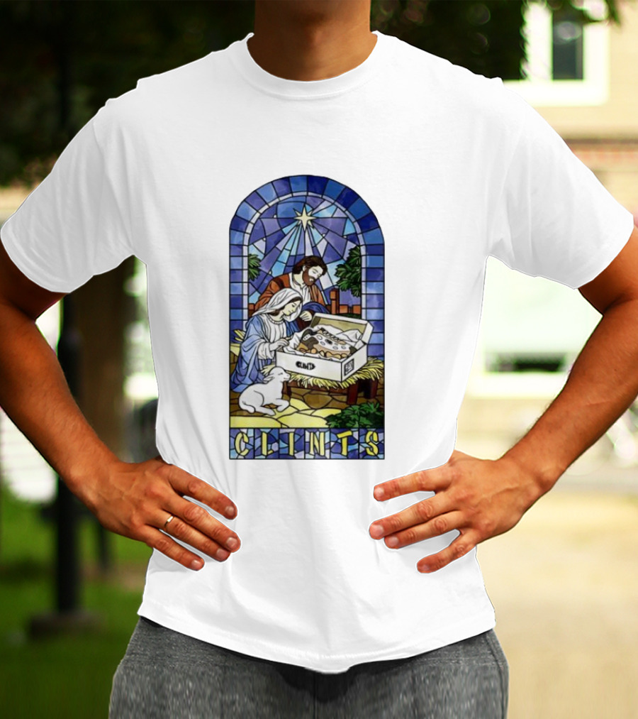 Nativity Stained Glass Clints Jesus Scene With Sneakers T-Shirt