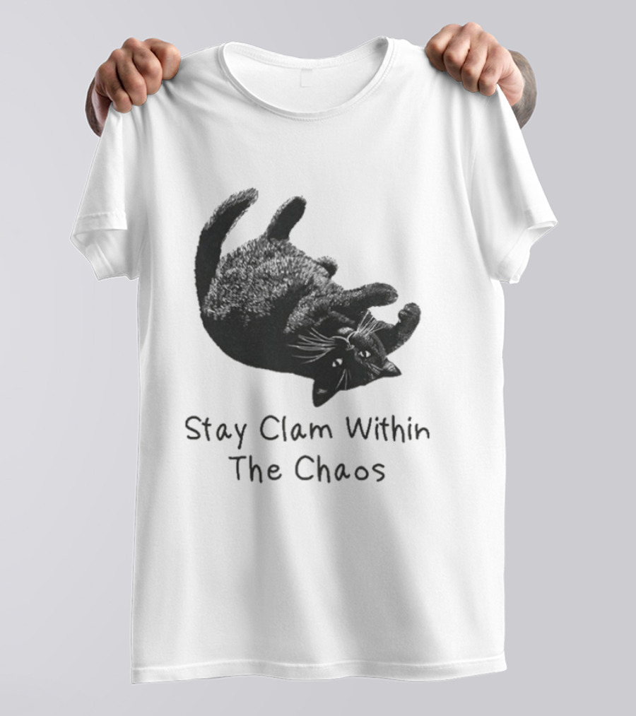 Stay Calm Within The Chaos Cat Pawsitive Vibes Black Feline T-Shirt