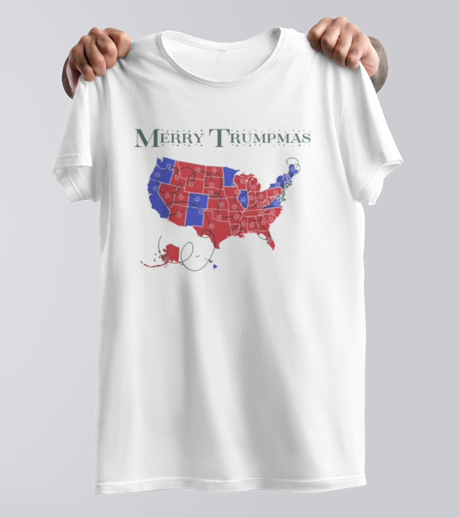 Merry Trumpmas Map Holiday Christmas USA Red Blue States T-Shirt