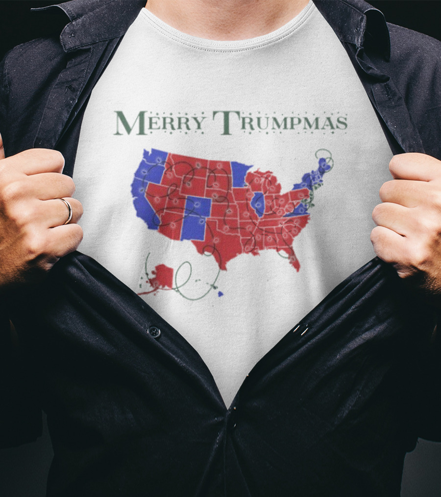 Merry Trumpmas Map Holiday Christmas USA Red Blue States T-Shirt