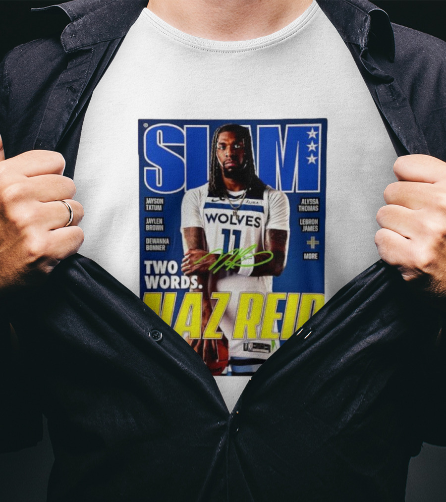 SLAM Magazine Naz Reid Autographed Minnesota Timberwolves Cover Featuring LeBron James Jayson Tatum T-Shirt
