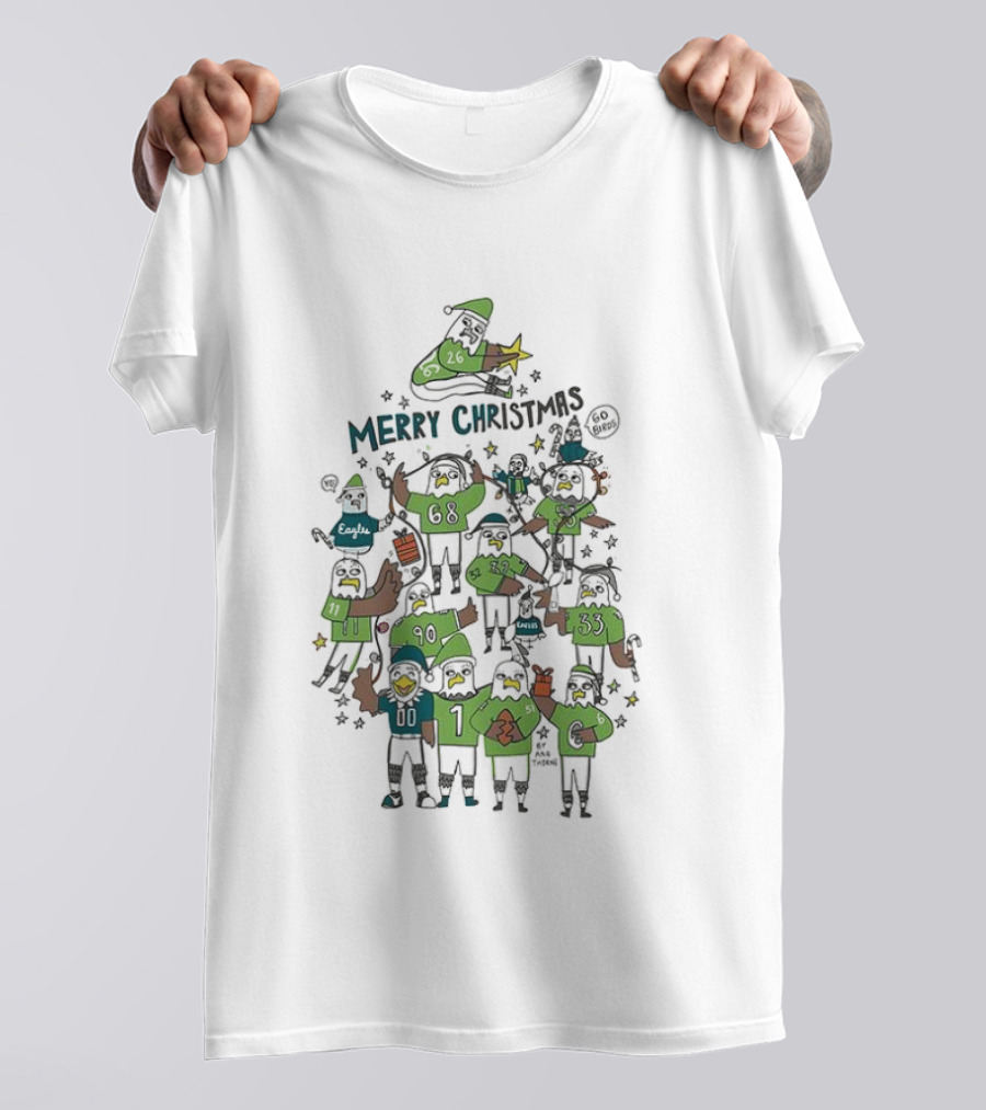 Philadelphia Eagles Merry Christmas Mascot Tree Football T-Shirt