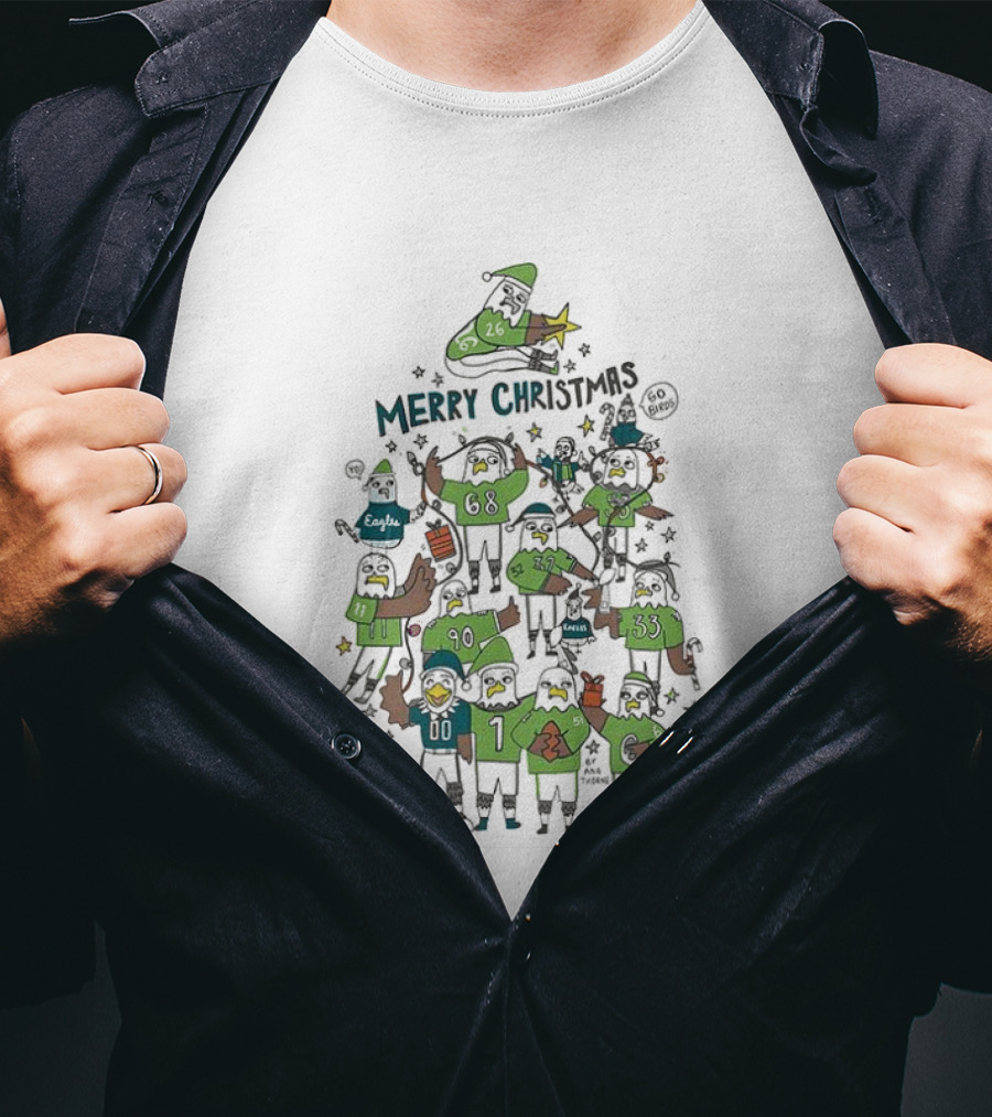 Philadelphia Eagles Merry Christmas Mascot Tree Football T-Shirt
