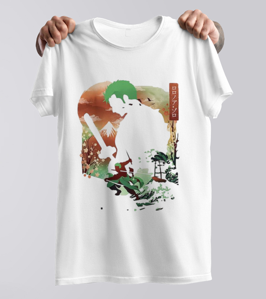 Roronoa Zoro One Piece Ukiyo-e Lunar New Year Silhouette Art Japanese Style T-Shirt