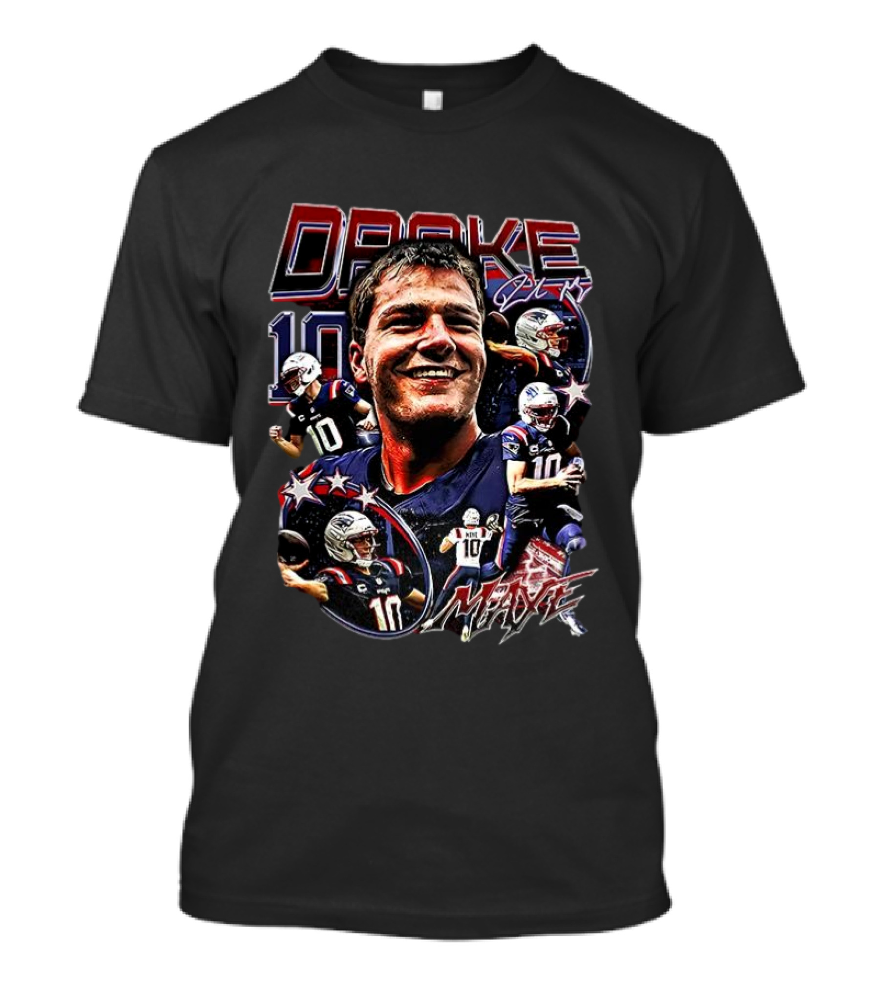 Drake Maye 10 New England Patriots NFL Vintage Signature T-Shirt