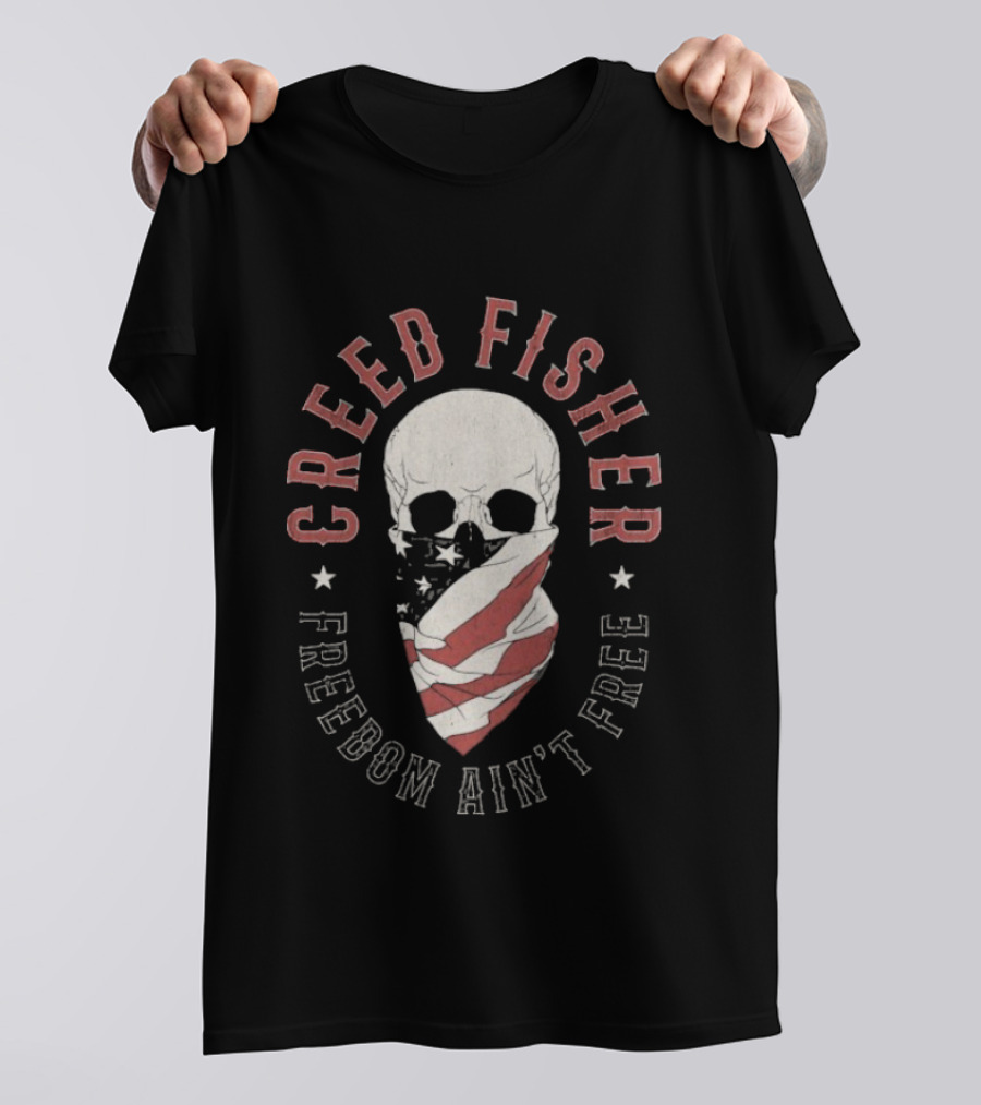 Creed Fisher Freedom Ain't Free Skull American Flag Bandana T-Shirt