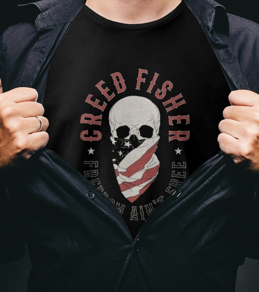 Creed Fisher Freedom Ain't Free Skull American Flag Bandana T-Shirt