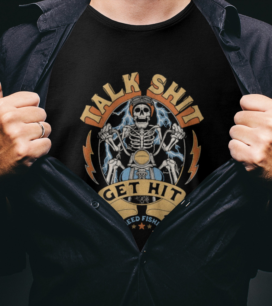 Creed Fisher Talk Shit Get Hit Skull Skeleton Motorcycle T-Shirt
