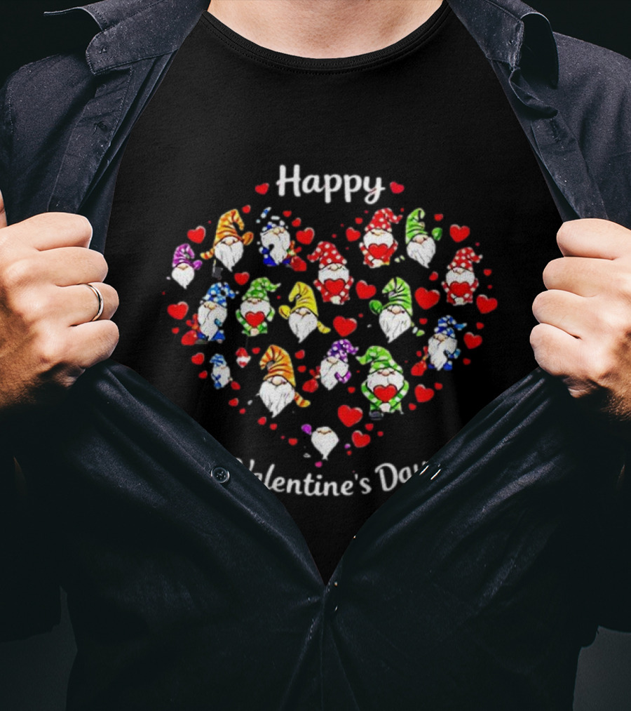 Happy Valentine's Day Gnomes Heart Arrangement With Colorful Hats And Hearts T-Shirt