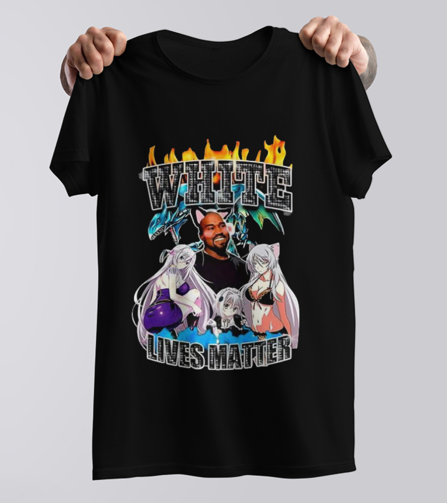Kanye West Anime White Lives Matter Flame Background Anime Characters T-Shirt