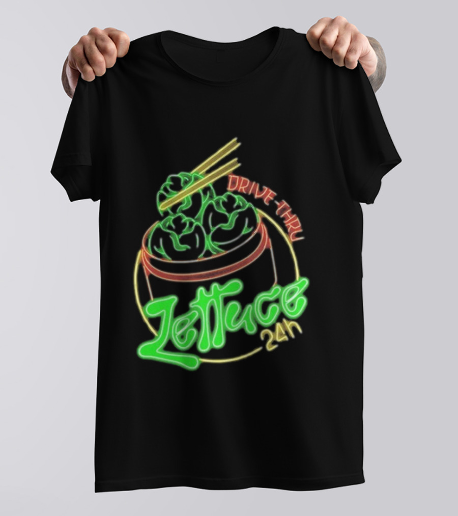 Lettuce Drive Thru 24 Hour Neon Bowl With Chopsticks T-Shirt