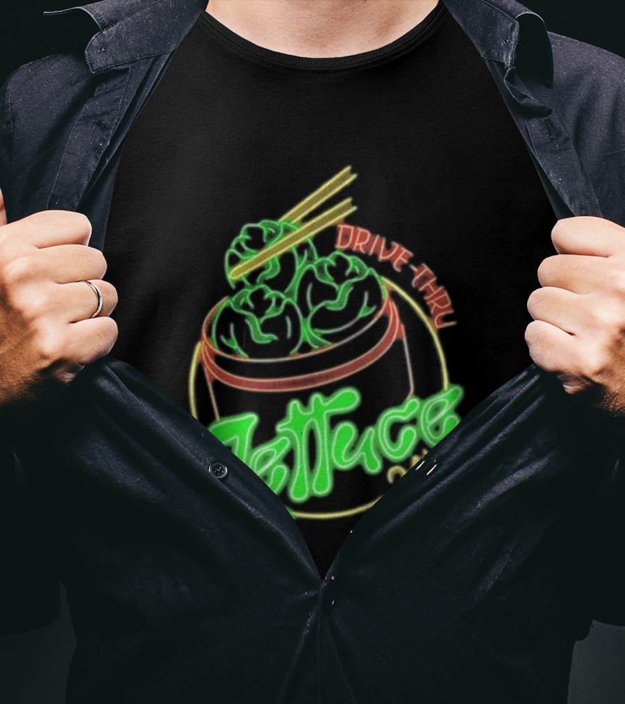 Lettuce Drive Thru 24 Hour Neon Bowl With Chopsticks T-Shirt
