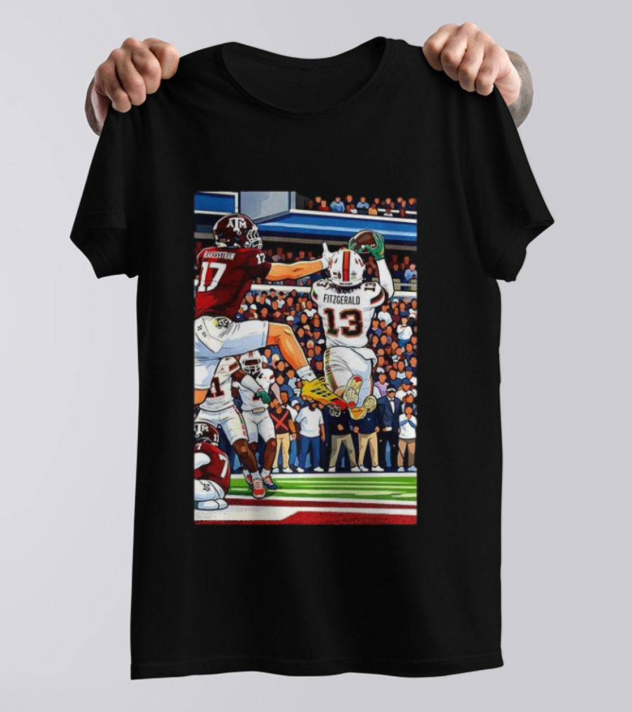 Miami Hurricanes Rakestraw 17 Vs Texas A&M Aggies Fitzgerald 13 NCAA CFP 2025 Match Football Action T-Shirt