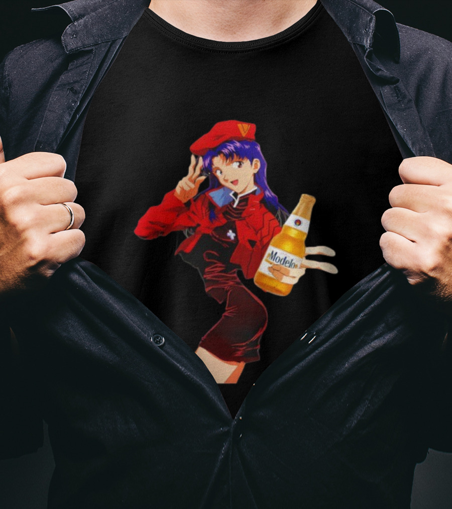 Misato Katsuragi Modelo Especial Beer Anime Fusion T-Shirt