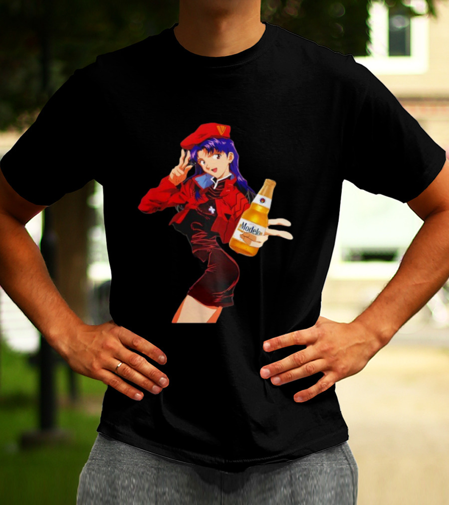 Misato Katsuragi Modelo Especial Beer Anime Fusion T-Shirt