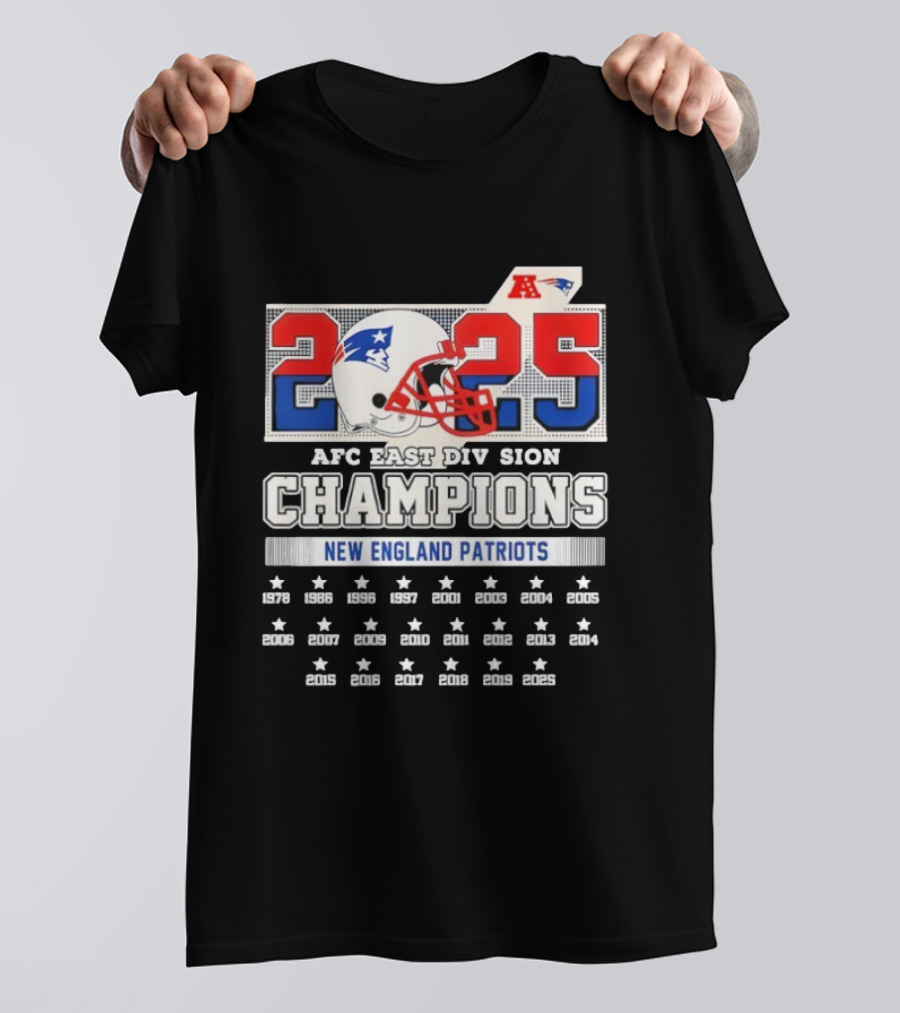 New England Patriots 2025 AFC East Division Champions Helmet Stars T-Shirt