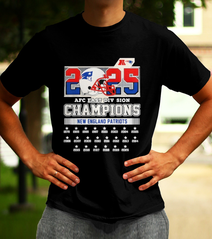 New England Patriots 2025 AFC East Division Champions Helmet Stars T-Shirt