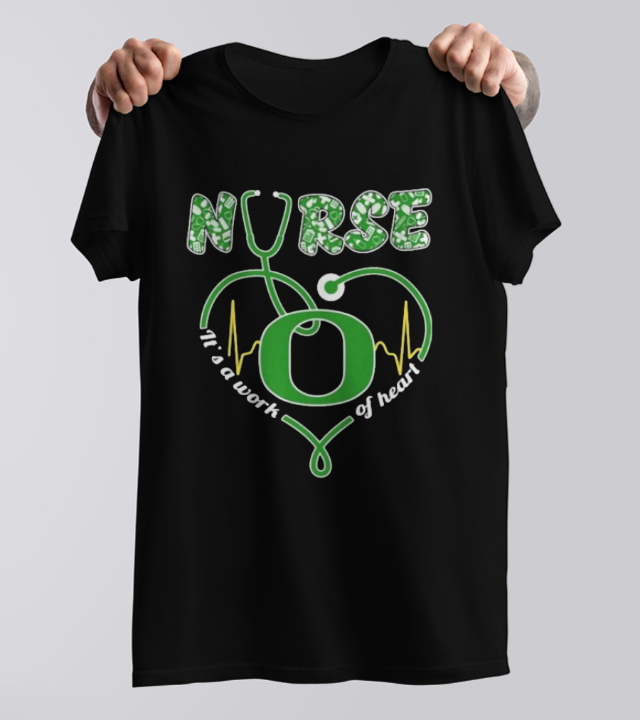 Oregon Ducks Nurse It’s A Work Of Heart Stethoscope T-Shirt