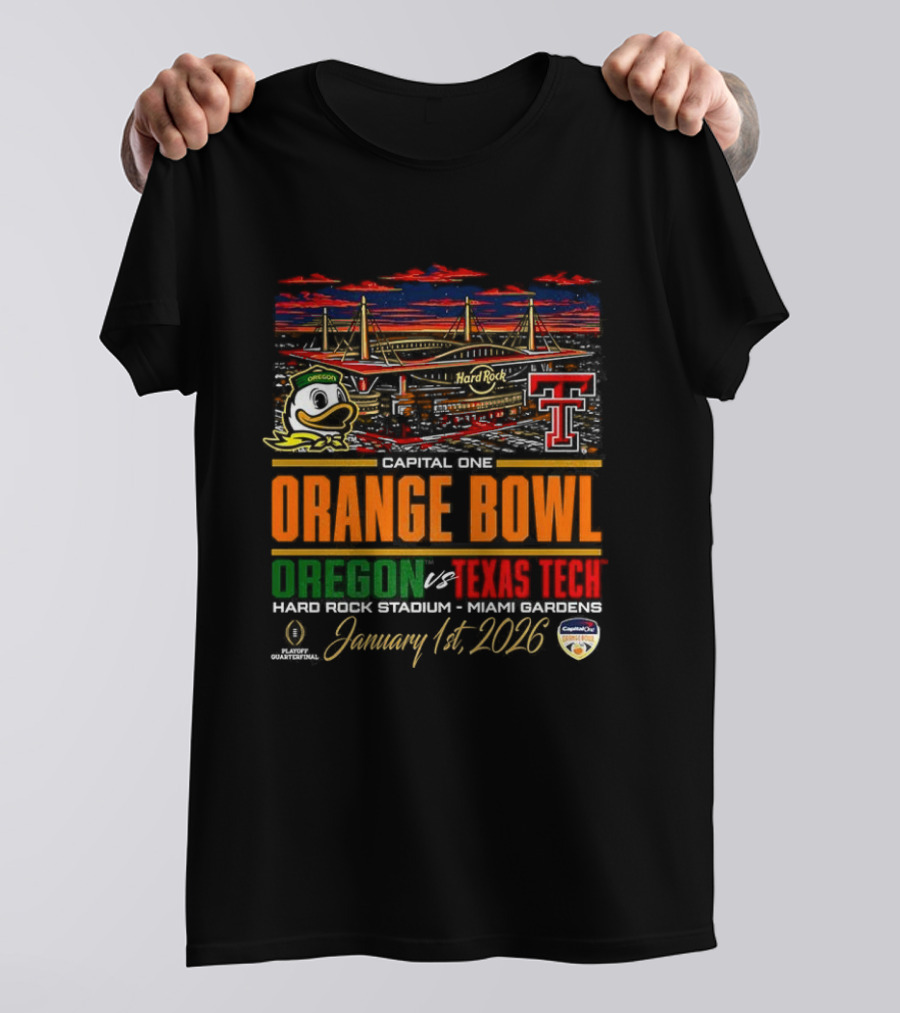 Oregon Ducks Vs Texas Tech Red Raiders Capital One Orange Bowl 2026 Hard Rock Stadium January 1 T-Shirt