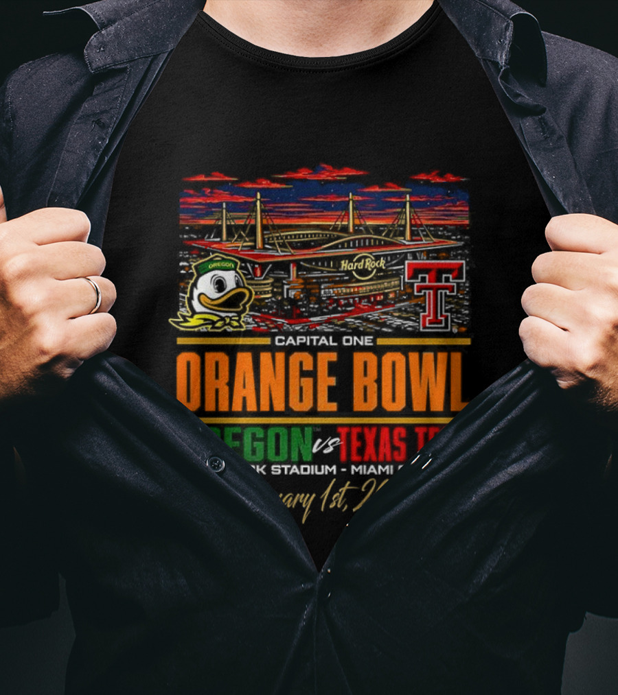 Oregon Ducks Vs Texas Tech Red Raiders Capital One Orange Bowl 2026 Hard Rock Stadium January 1 T-Shirt
