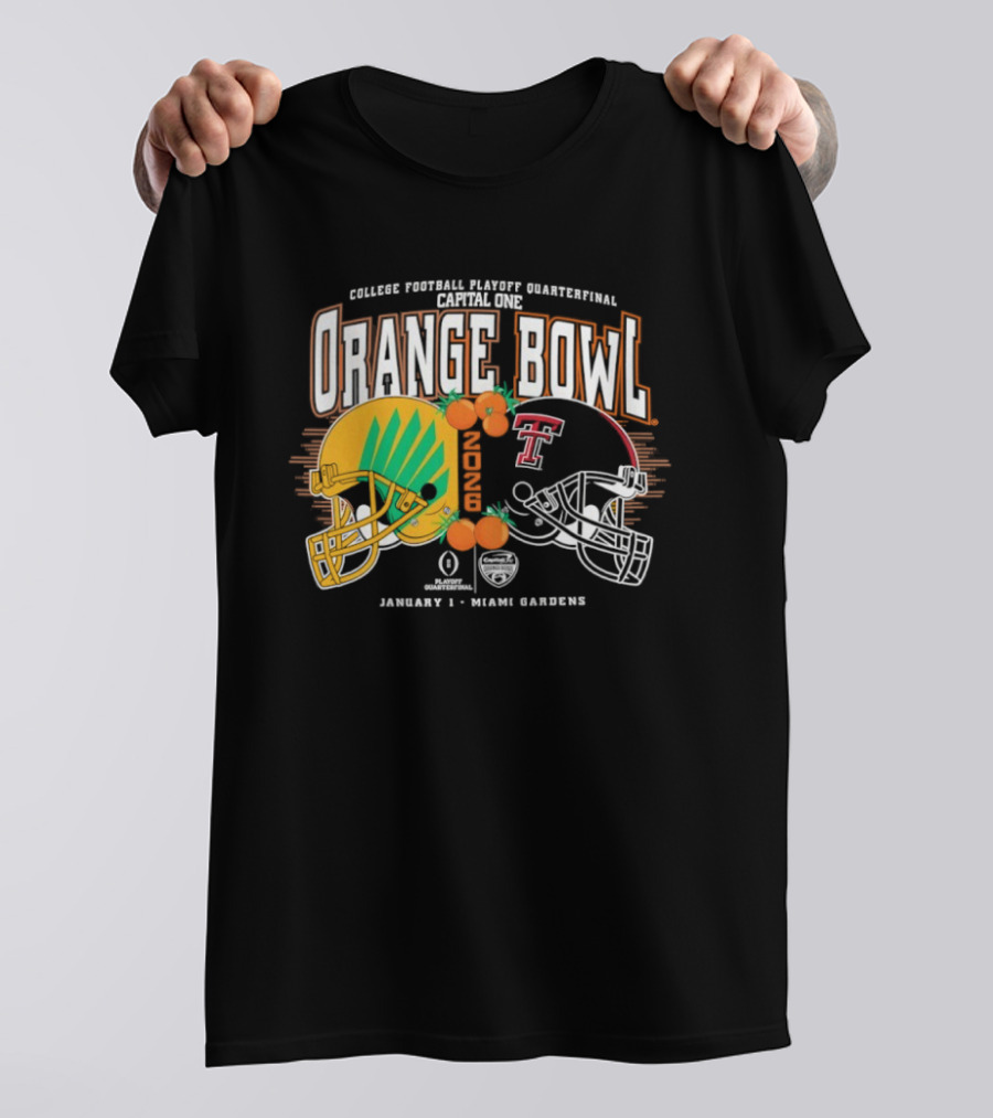 Texas Tech Red Raiders Oregon Ducks Orange Bowl 2025 CFP Quarterfinal Miami Gardens T-Shirt