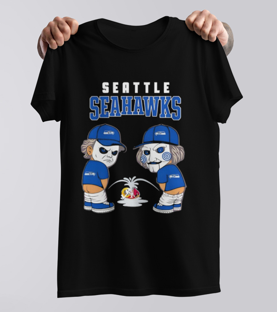 Seattle Seahawks Michael Myers Billy The Puppet Piss On Rival Teams T-Shirt