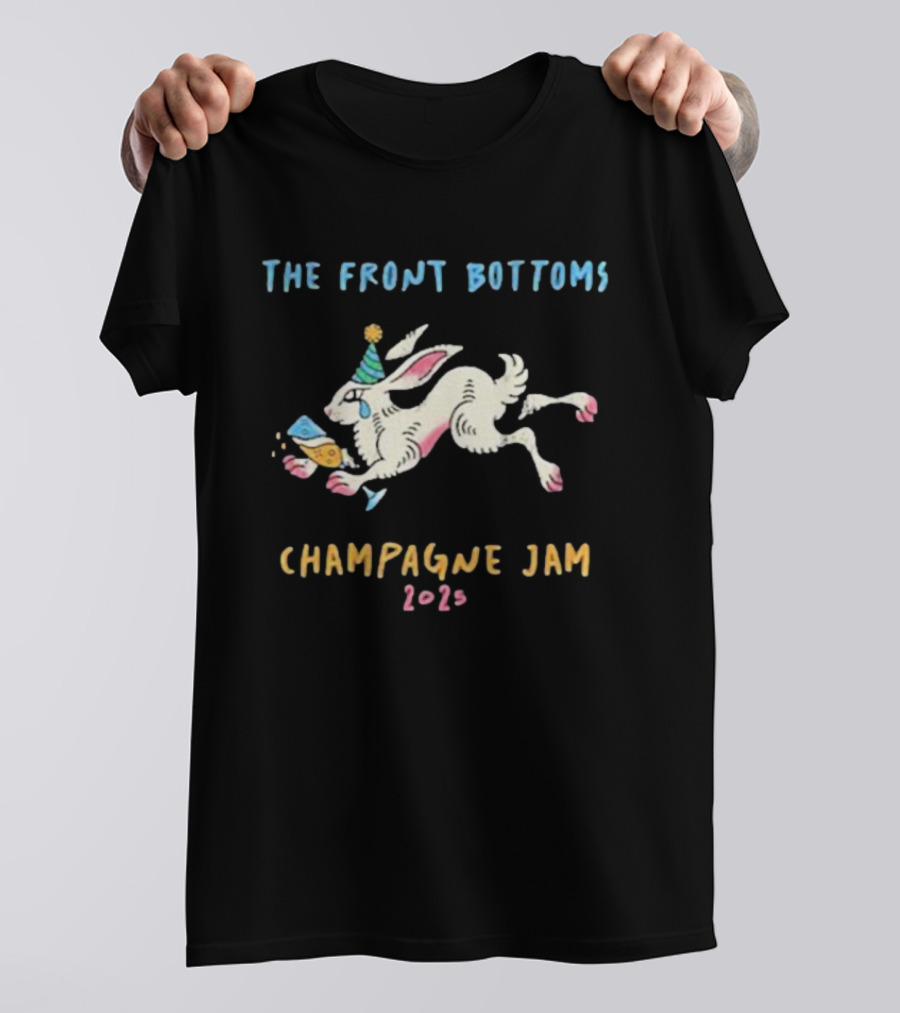 The Front Bottoms Champagne Jam 2026 Bunny Party Hat Festive Rabbit T-Shirt