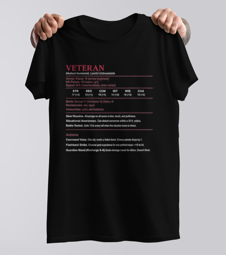 Veteran Medium Humanoid Lawful Unbreakable Mythical Background Proficiency T-Shirt