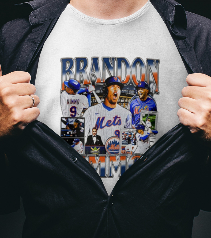 Brandon Nimmo New York Mets Vintage Collage Baseball Player Highlights T-Shirt