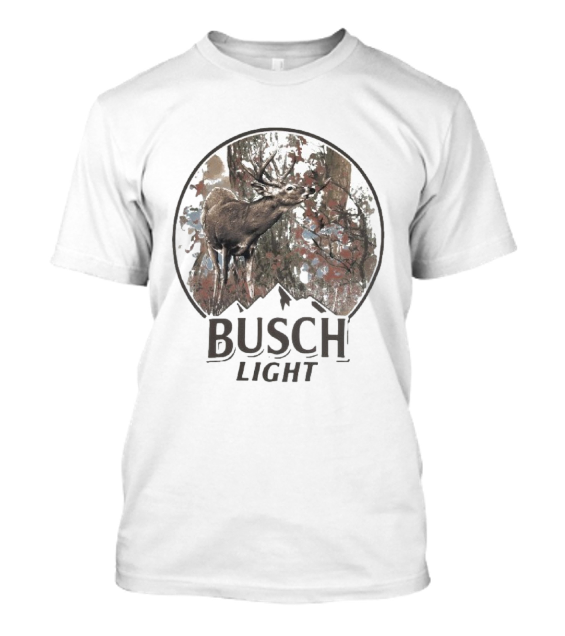 Busch Light Buck Deer In Forest Woods Scene T-Shirt
