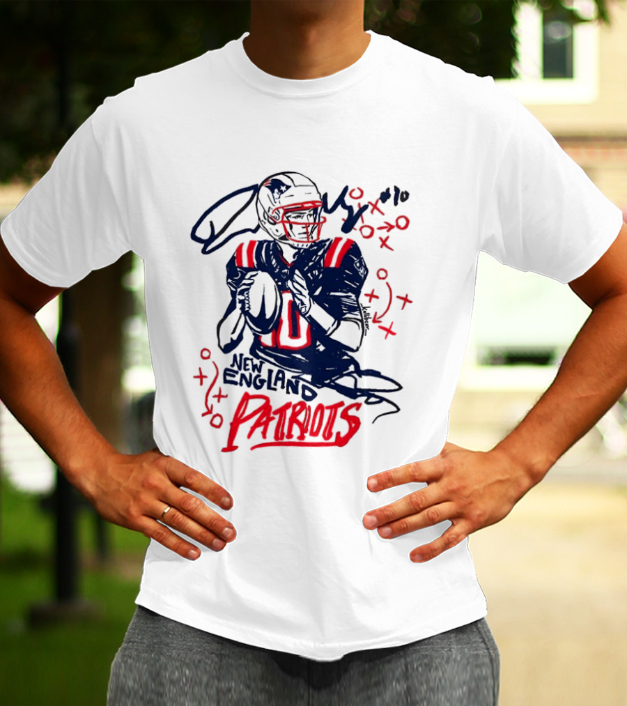 Drake Maye New England Patriots Quarterback XOXO Playbook T-Shirt