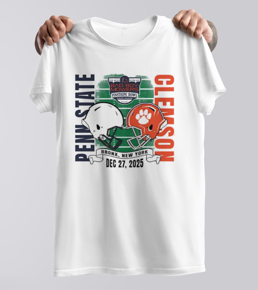 Clemson Vs Penn State Bad Boy Mowers Pinstripe Bowl 2025 Dueling Helmets T-Shirt