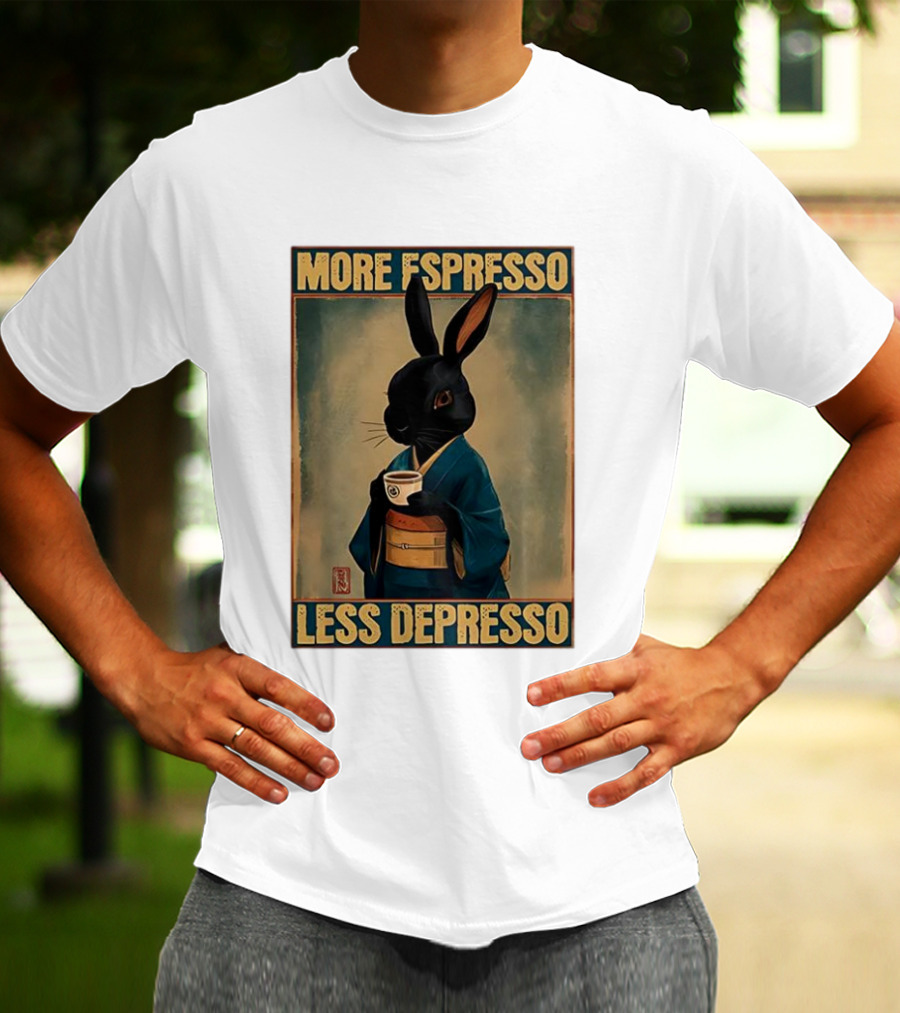 More Espresso Less Depresso Black Rabbit In Classic Kimono T-Shirt