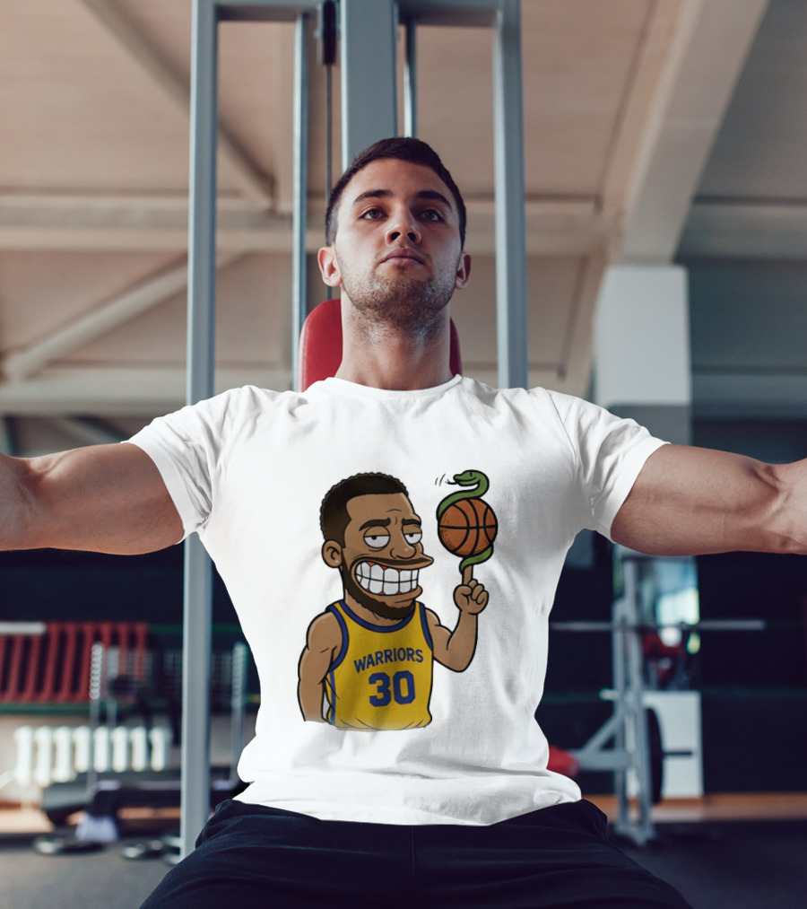 Warriors 30 Steph Curry Cartoon Snake Basketball T-Shirt