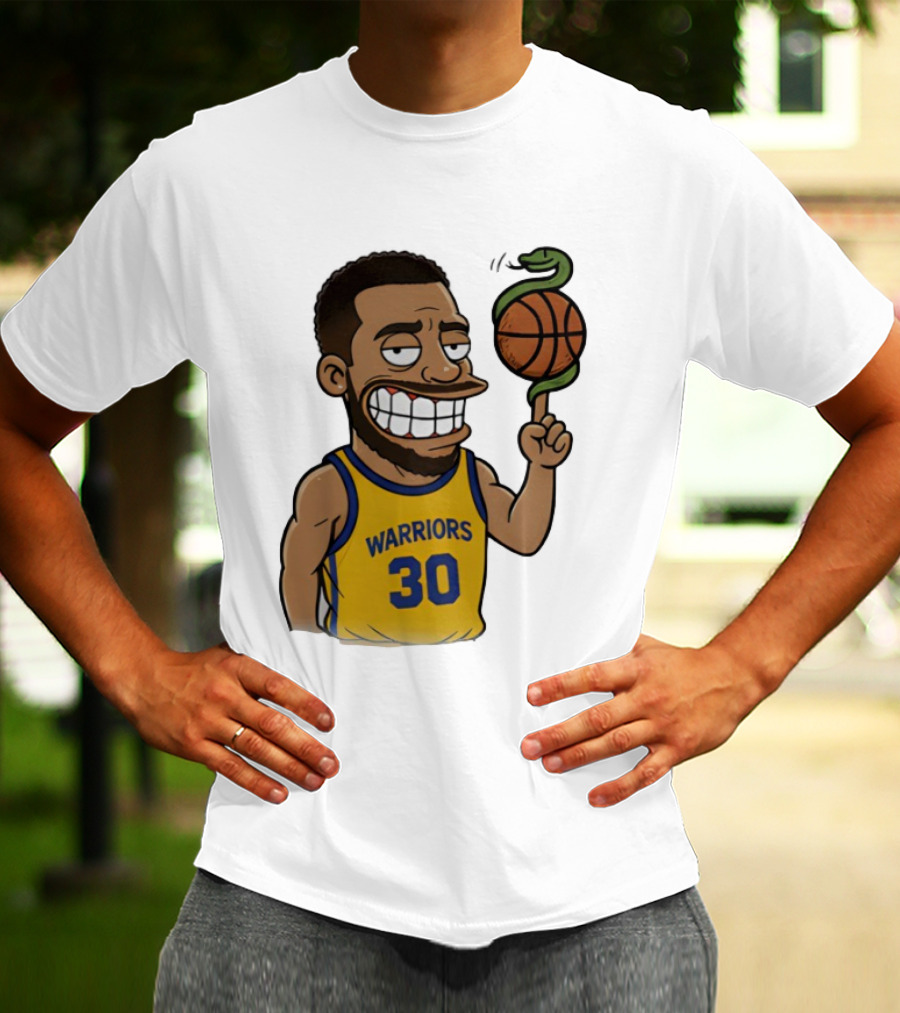 Warriors 30 Steph Curry Cartoon Snake Basketball T-Shirt